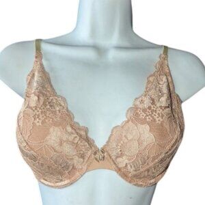Soma Beige Lace Cup Underwire Lightly Padded Full Coverage Sexy Bra Lingerie 34D